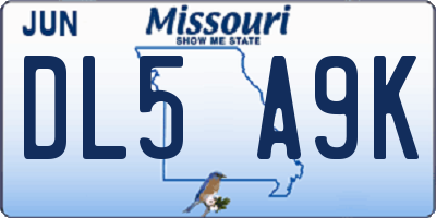 MO license plate DL5A9K