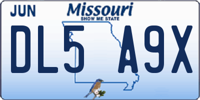 MO license plate DL5A9X