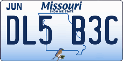 MO license plate DL5B3C