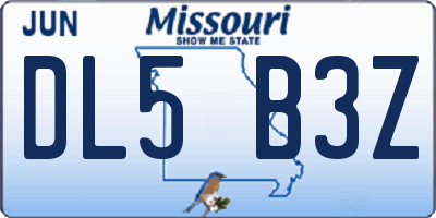 MO license plate DL5B3Z