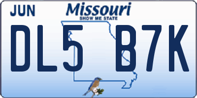 MO license plate DL5B7K