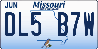 MO license plate DL5B7W
