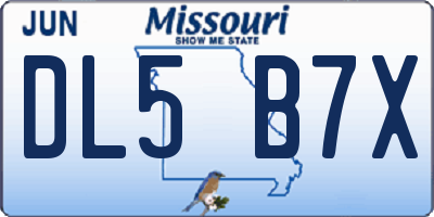 MO license plate DL5B7X
