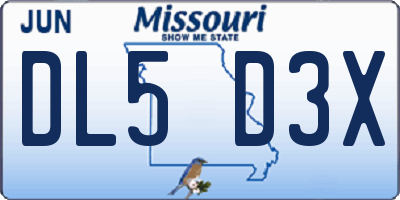 MO license plate DL5D3X