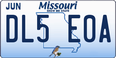 MO license plate DL5E0A