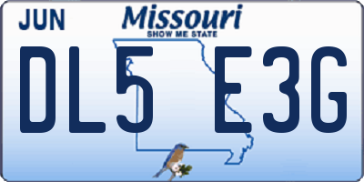 MO license plate DL5E3G