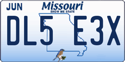 MO license plate DL5E3X