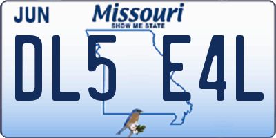 MO license plate DL5E4L