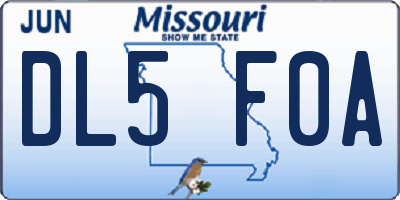MO license plate DL5F0A
