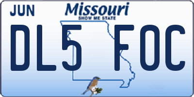 MO license plate DL5F0C