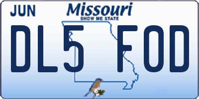MO license plate DL5F0D
