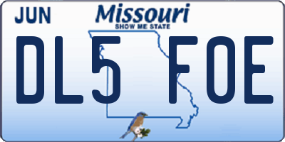 MO license plate DL5F0E