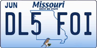 MO license plate DL5F0I