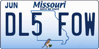 MO license plate DL5F0W