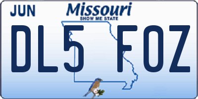 MO license plate DL5F0Z