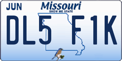 MO license plate DL5F1K