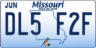 MO license plate DL5F2F