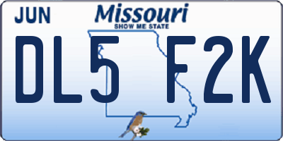 MO license plate DL5F2K