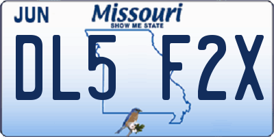 MO license plate DL5F2X