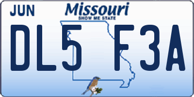 MO license plate DL5F3A