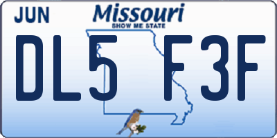 MO license plate DL5F3F