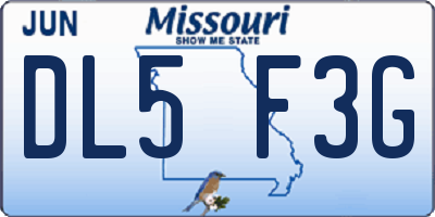 MO license plate DL5F3G