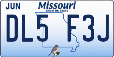 MO license plate DL5F3J