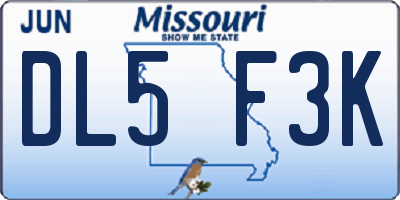 MO license plate DL5F3K