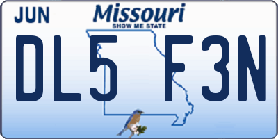 MO license plate DL5F3N