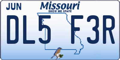 MO license plate DL5F3R