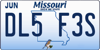 MO license plate DL5F3S