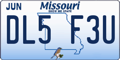 MO license plate DL5F3U