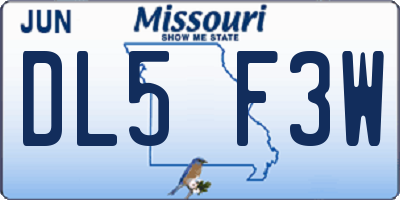 MO license plate DL5F3W