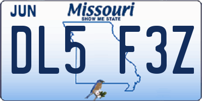MO license plate DL5F3Z