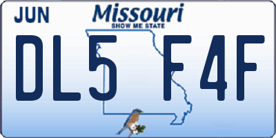 MO license plate DL5F4F