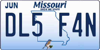 MO license plate DL5F4N