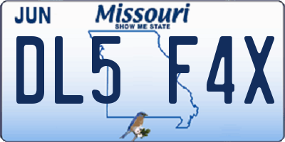 MO license plate DL5F4X