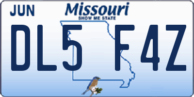 MO license plate DL5F4Z