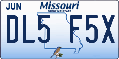 MO license plate DL5F5X