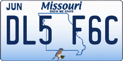 MO license plate DL5F6C
