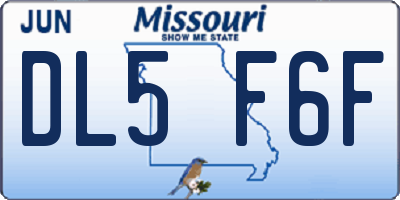 MO license plate DL5F6F
