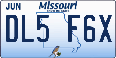 MO license plate DL5F6X