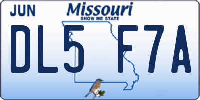 MO license plate DL5F7A