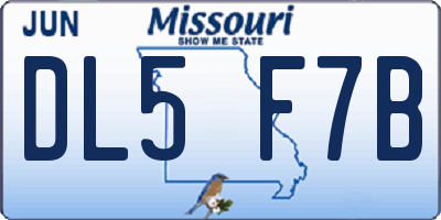 MO license plate DL5F7B
