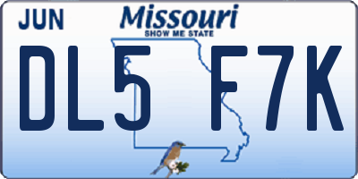 MO license plate DL5F7K