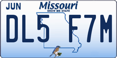 MO license plate DL5F7M