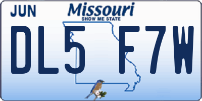 MO license plate DL5F7W