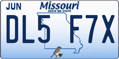 MO license plate DL5F7X