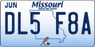 MO license plate DL5F8A
