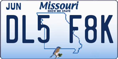 MO license plate DL5F8K